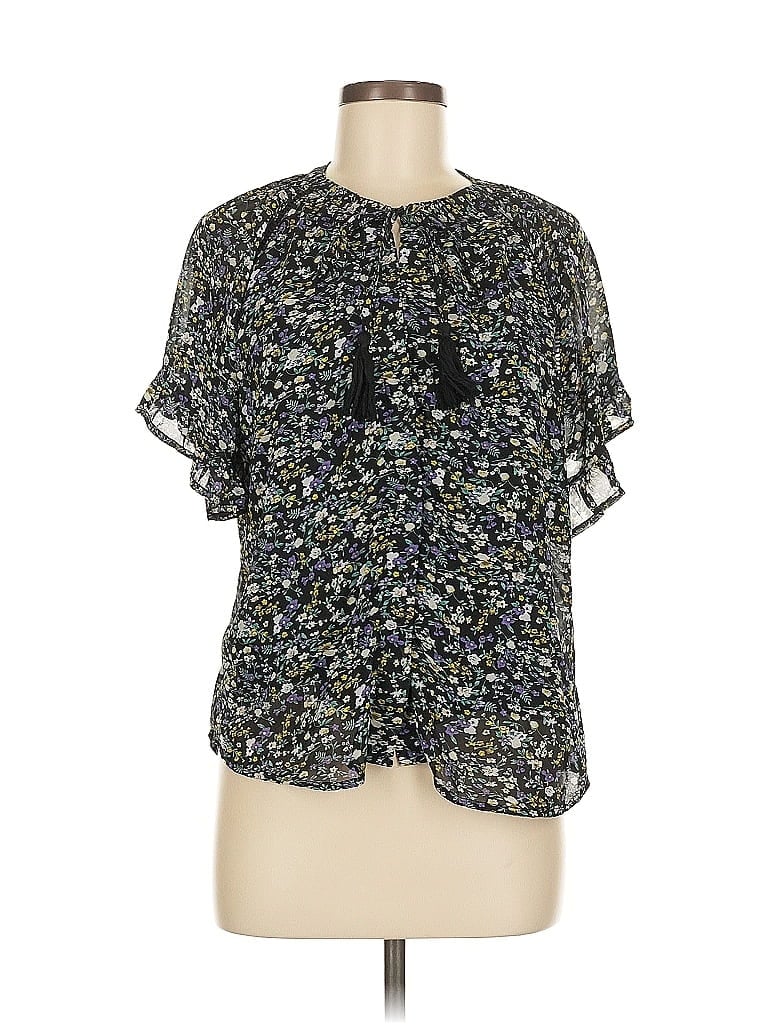 Pre-owned Allison Short Sleeve Blouse In Black