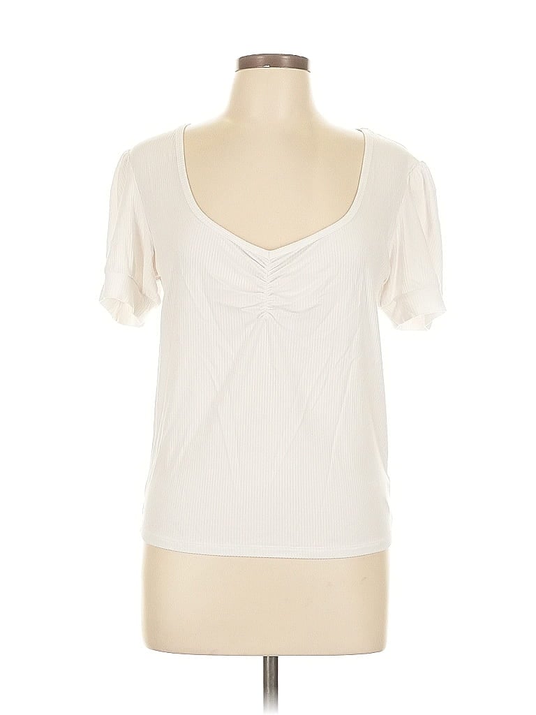 Pre-owned The Drop Short Sleeve Top Ivory Sweetheart Neckline Tops In White