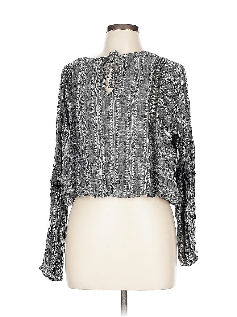 Pre-owned Elan Long Sleeve Blouse In Gray