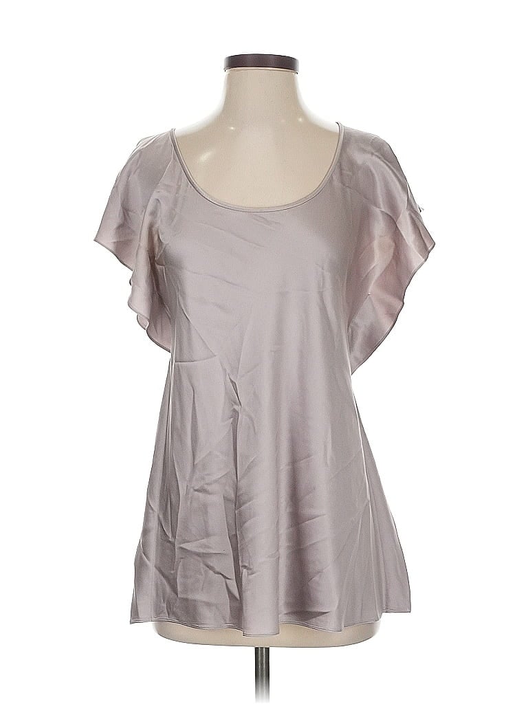 Pre-owned 7 For All Mankind Short Sleeve Silk Top Gray Scoop Neck Tops