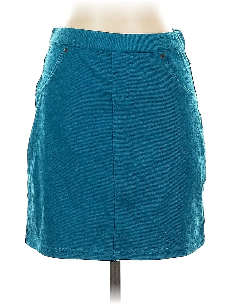 Hue Solid Teal Casual Skirt Size S - photo 1