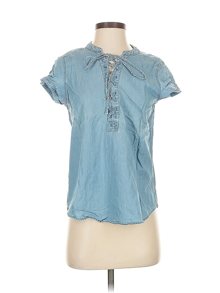 Pre-owned Express Short Sleeve Blouse In Blue