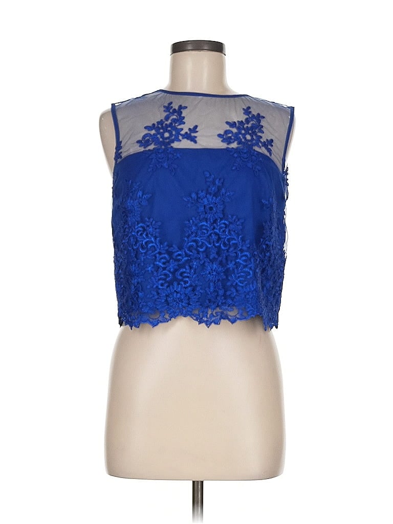 ML Monique Lhuillier 100% Polyester Floral Blue Sleeveless Blouse Size 8 - photo 1