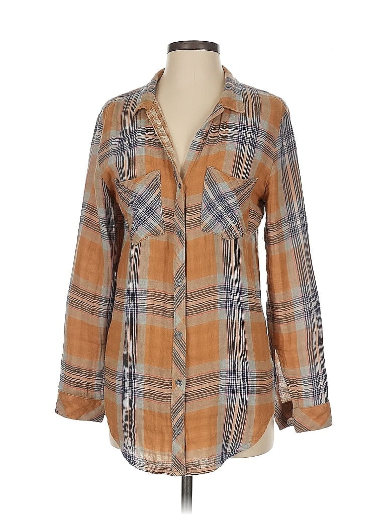 Cloth & Stone 100% Cotton Plaid Brown Long Sleeve Button-Down Shirt Size S - photo 1