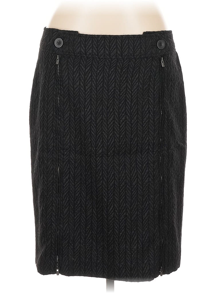 Armani Collezioni Chevron-herringbone Black Wool Skirt Size 12 - photo 1