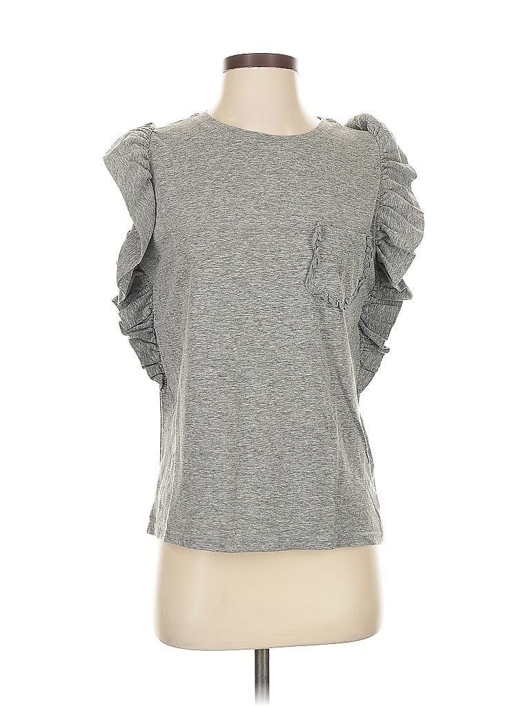 Click to view more detailed imagery on our partner's website Pre-owned Storia Short Sleeve Top Gray Ruffles Neckline Tops
