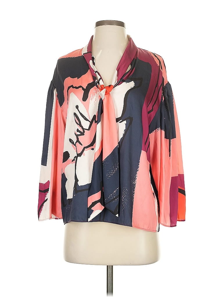 Tanya Taylor 100% Polyester Color Block Pink 3/4 Sleeve Blouse Size S - photo 1