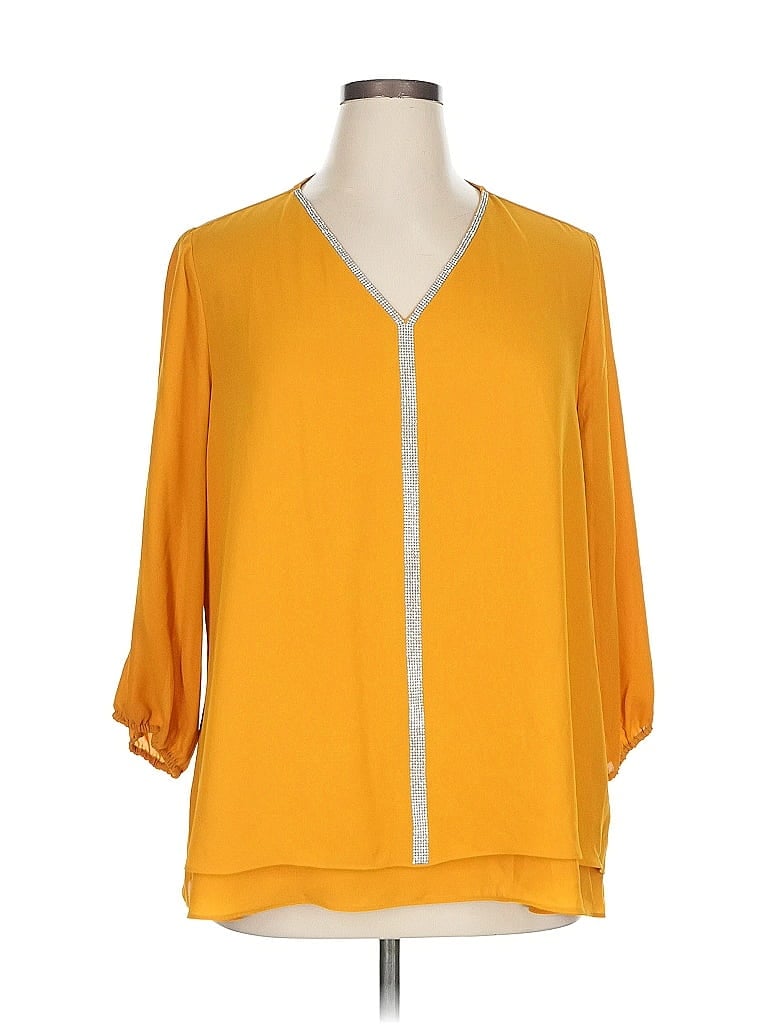 JM Collection Color Block Yellow 3/4 Sleeve Blouse Size XL - photo 1