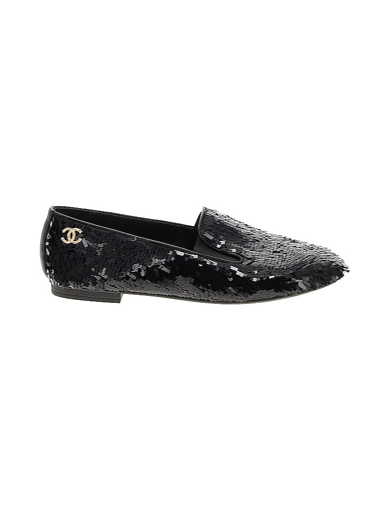 Chanel 100% Sequin Black Sequin CC Loafers Size EU 39 1/2 - photo 1