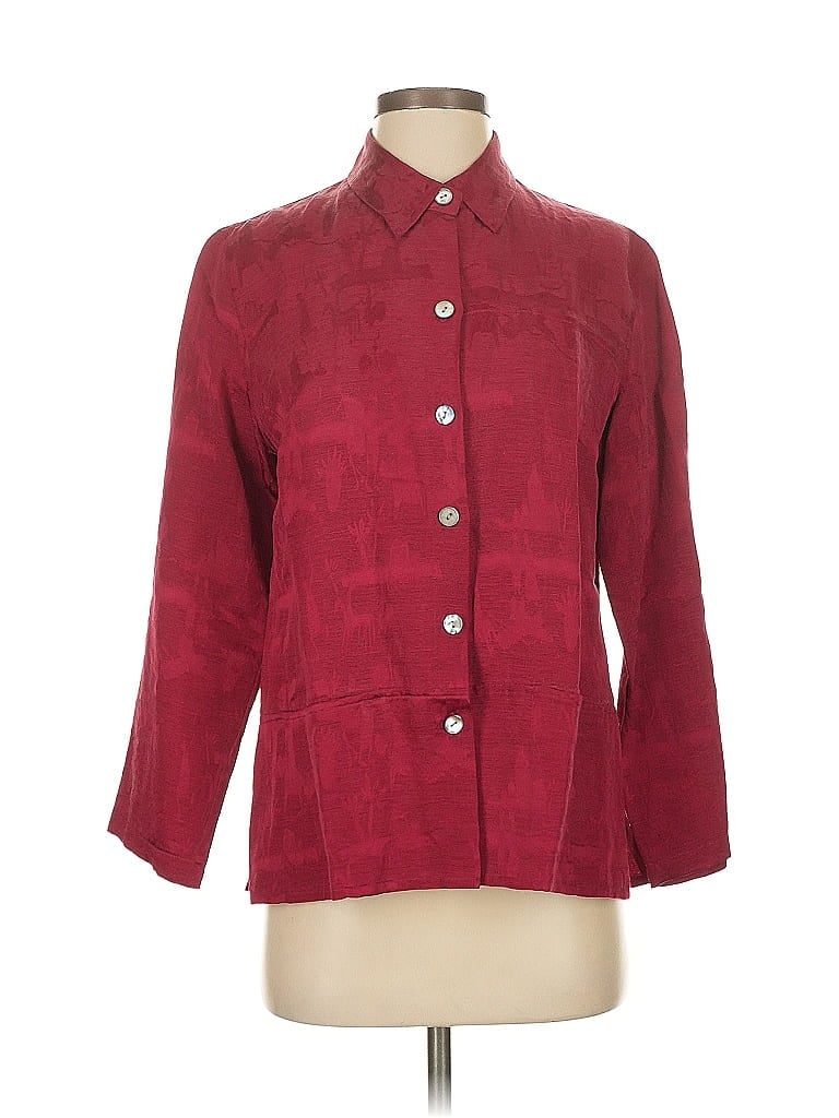 Chico's Design Burgundy 3/4 Sleeve Silk Top Size Sm (0) - photo 1