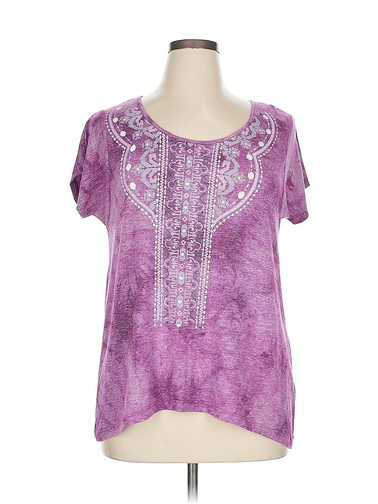 Pre-owned One World Short Sleeve Blouse In Purple
