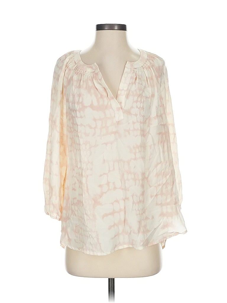 Pre-owned Cynthia Rowley Tjx 3/4 Sleeve Silk Top Ivory Plunge Neckline Tops In White