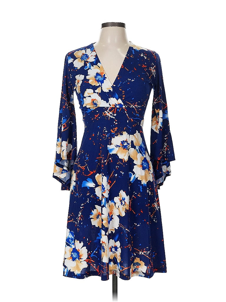 Veronica M. Print Blue Casual Dress Size M - photo 1