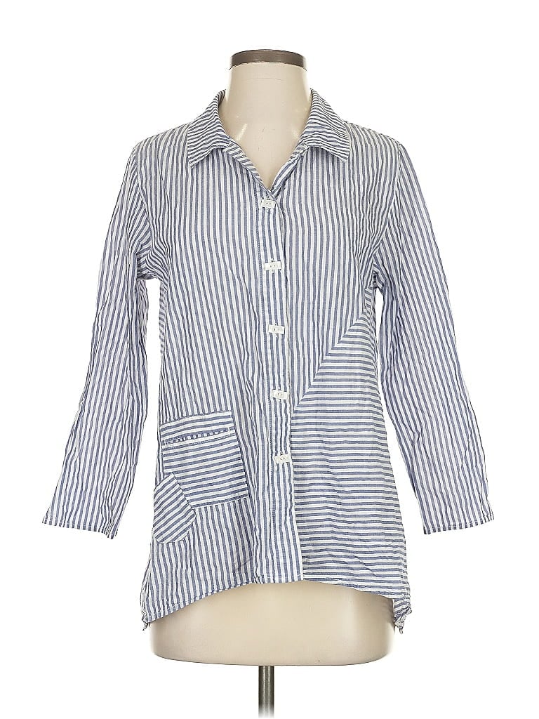 Habitat Stripes Blue 3/4 Sleeve Button-Down Shirt Size S (estimated) - photo 1