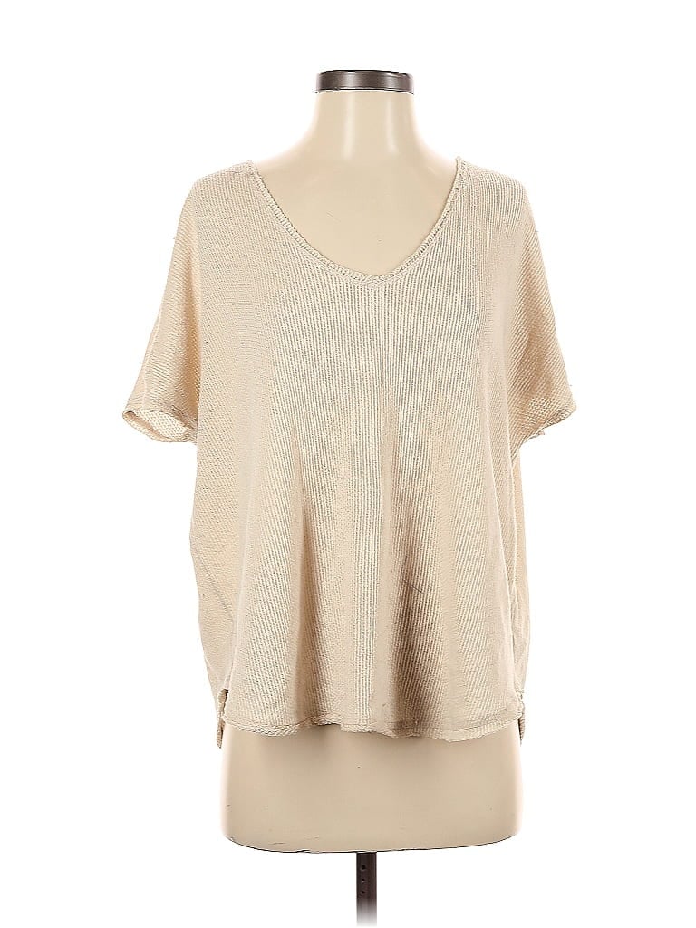 Pre-owned Out From Under Short Sleeve Top Tan Scoop Neck Tops In Brown