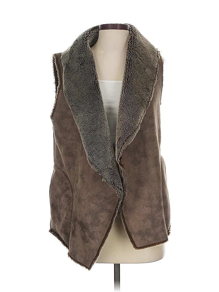 Pre-owned Velvet Faux Fur Vest In Brown