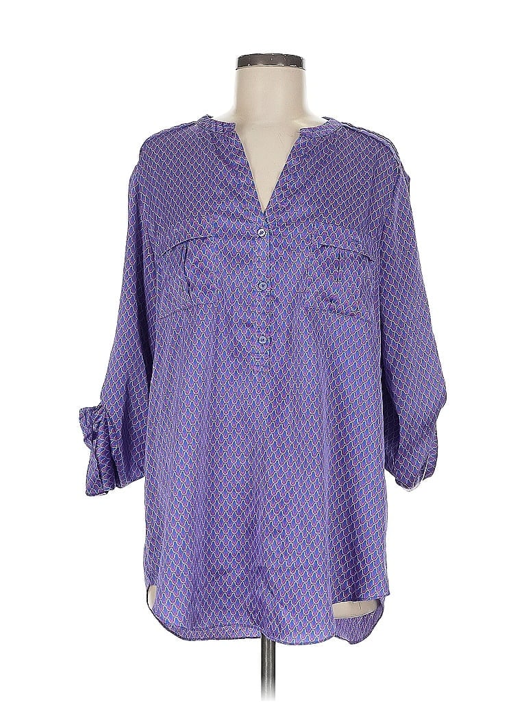 Pre-owned Calvin Klein 3/4 Sleeve Button Down Shirt In Purple
