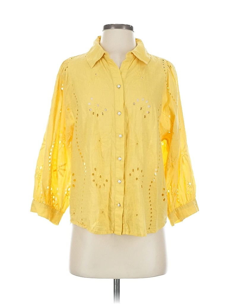 Pre-owned Forever That Girl For Anthropologie 3/4 Sleeve Button Down Shirt In Yellow