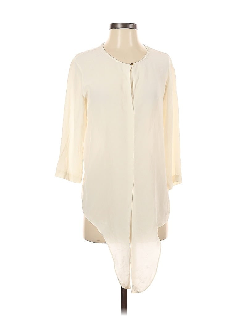 Pre-owned Club Monaco 3/4 Sleeve Silk Top Ivory Keyhole Neckline Tops In White