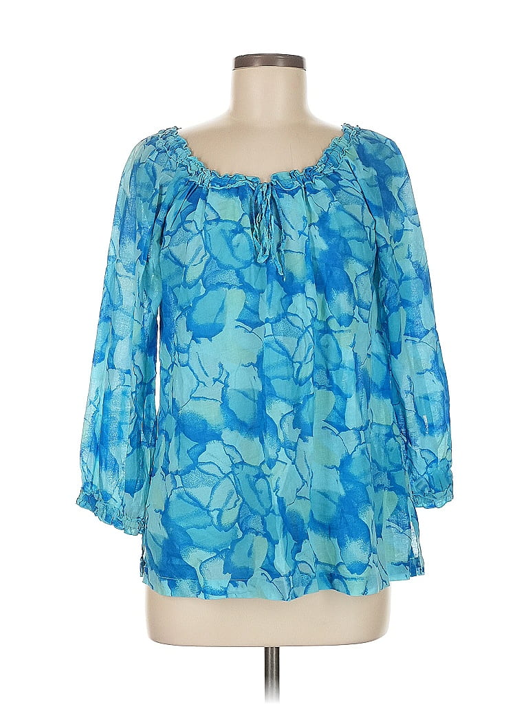 Fresh Produce 100% Cotton Blue 3/4 Sleeve Blouse Size M - photo 1