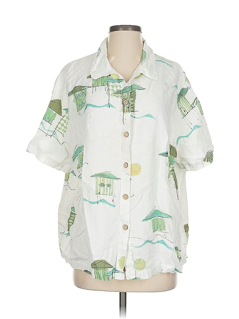 Pre-owned Hot Cotton Short Sleeve Blouse In Green
