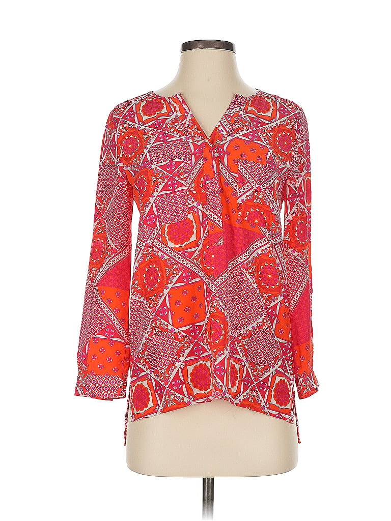 Click to view more detailed imagery on our partner's website Pre-owned Joie 3/4 Sleeve Silk Top Red Keyhole Neckline Tops