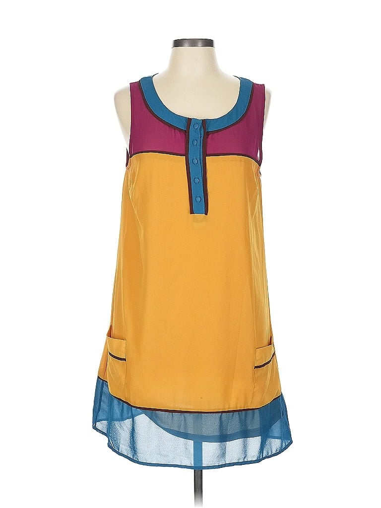 Blu Pepper 100% Polyester Color Block Yellow Casual Dress Size L - photo 1