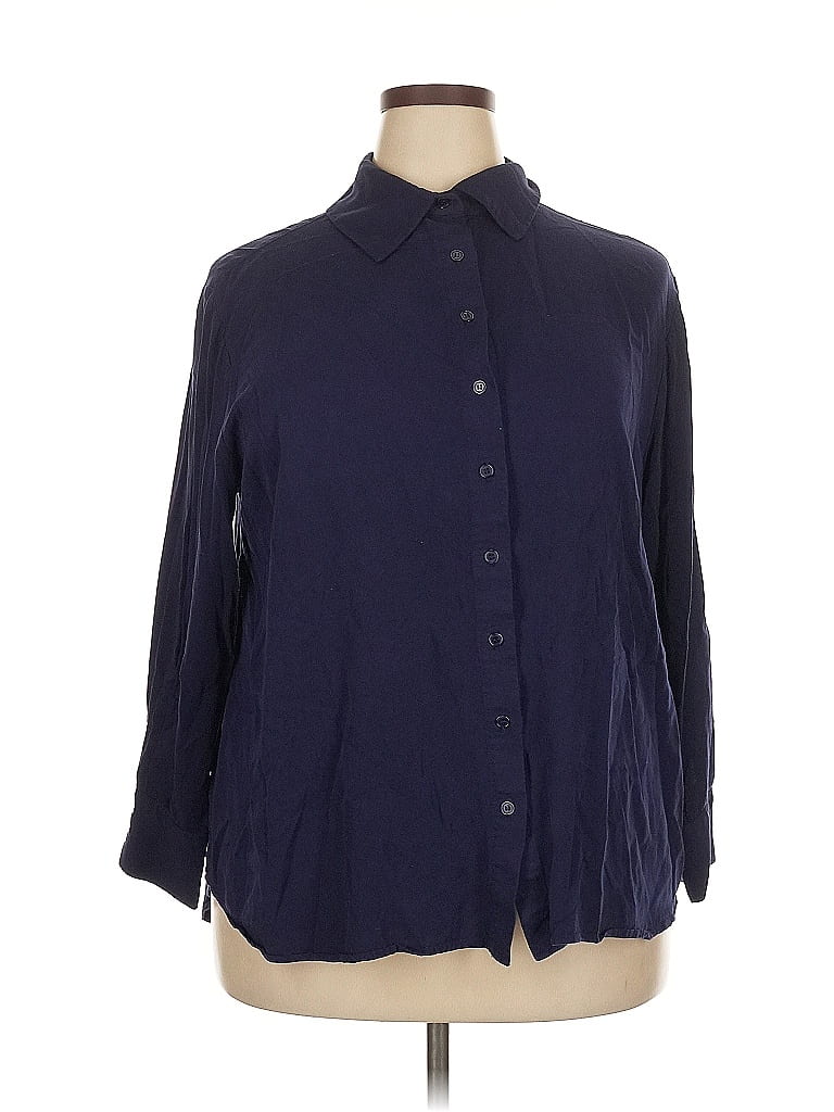 ELOQUII 100% Viscose Solid Blue 3/4 Sleeve Button-Down Shirt Size 20 - photo 1