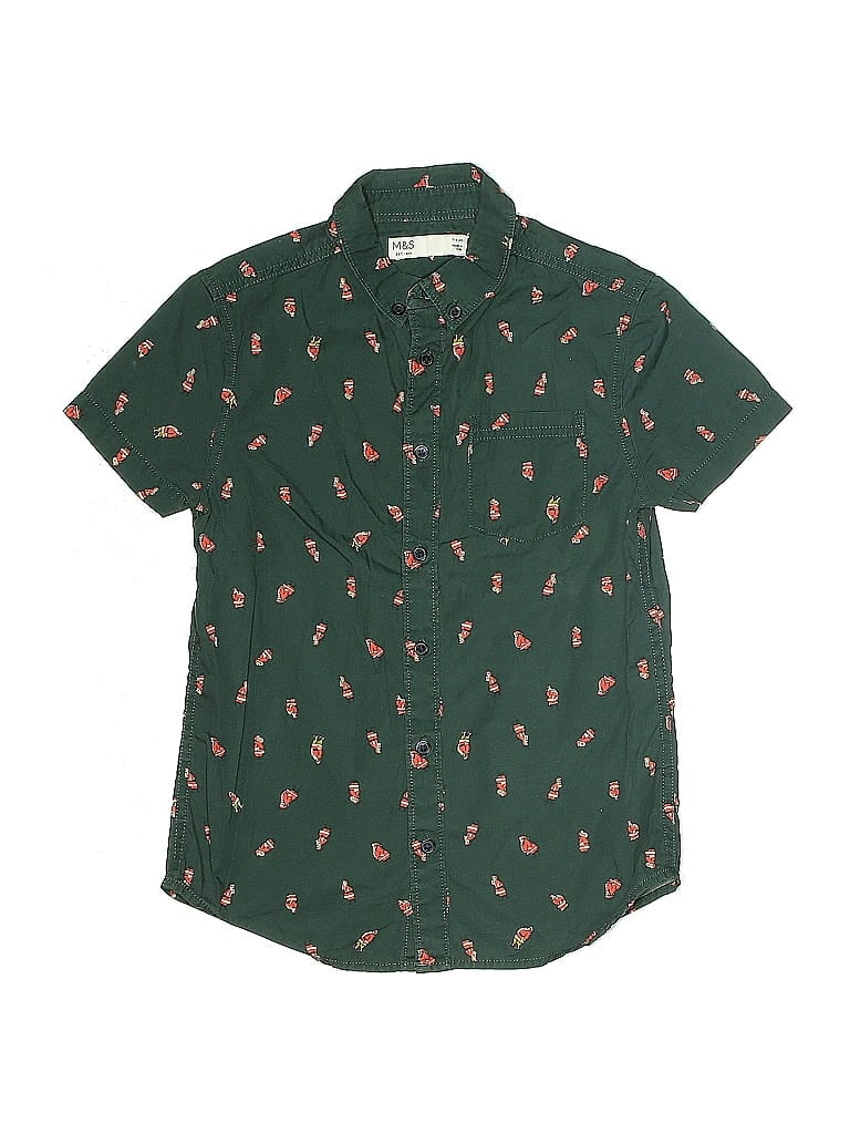 Pre-owned M&s Kids' Short Sleeve Button Down Shirt In Green