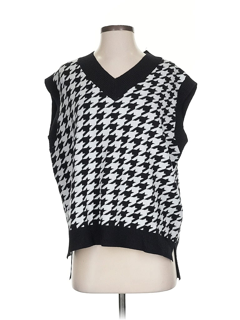 Zaful Houndstooth Black Sweater Vest Size 4 - photo 1