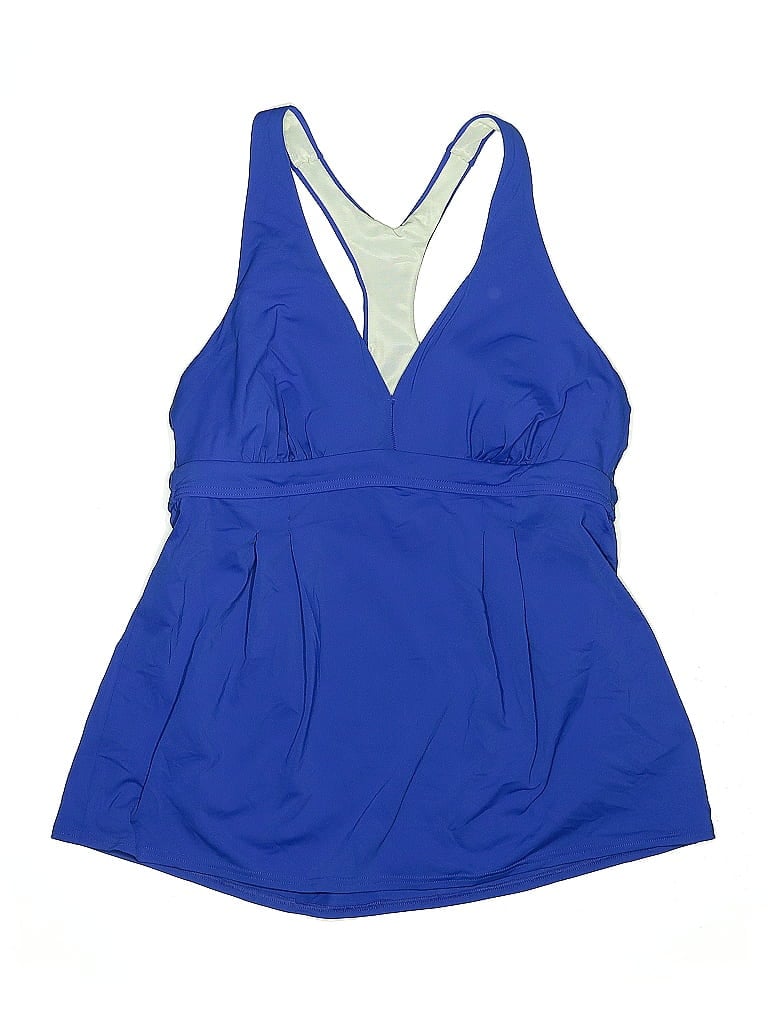 Pre-owned Lands' End Swimsuit Top Blue Color Block Pattern Swimwear