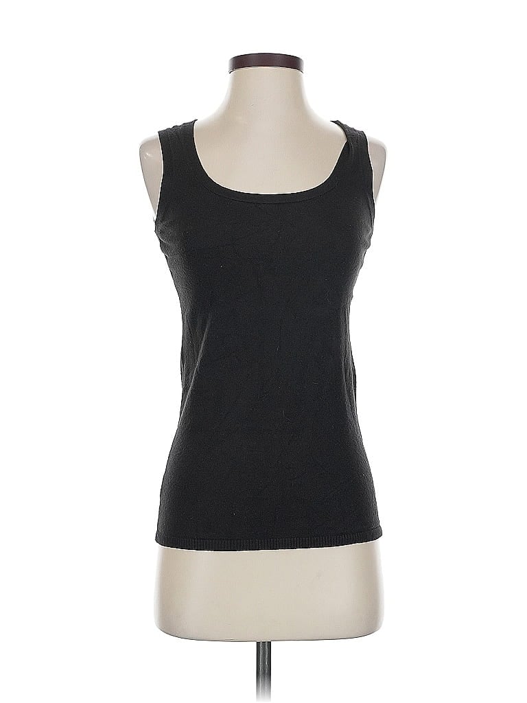 Pre-owned Ann Taylor Loft Tank Top Black Solid Pattern Scoop Neck Tops