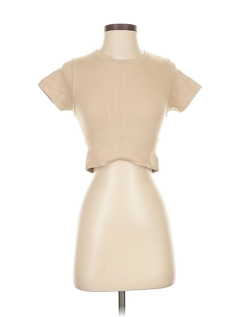 Pre-owned Offline By Aerie Short Sleeve Top Tan Keyhole Neckline Tops In Brown