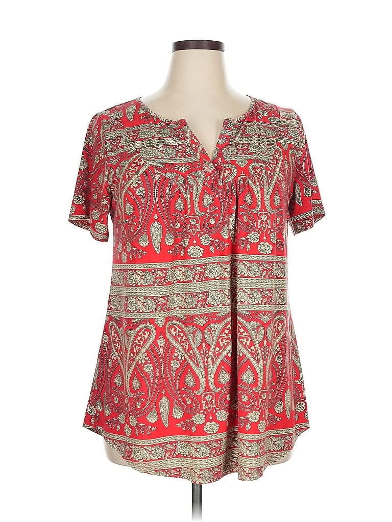 Pre-owned Assorted Brands Short Sleeve Henley Shirt In Red