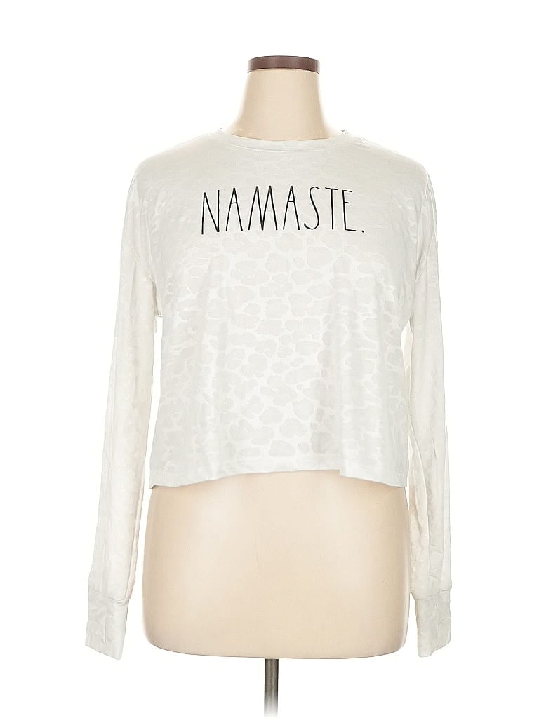 Pre-owned Rae Dunn Long Sleeve Top Silver Crew Neck Tops