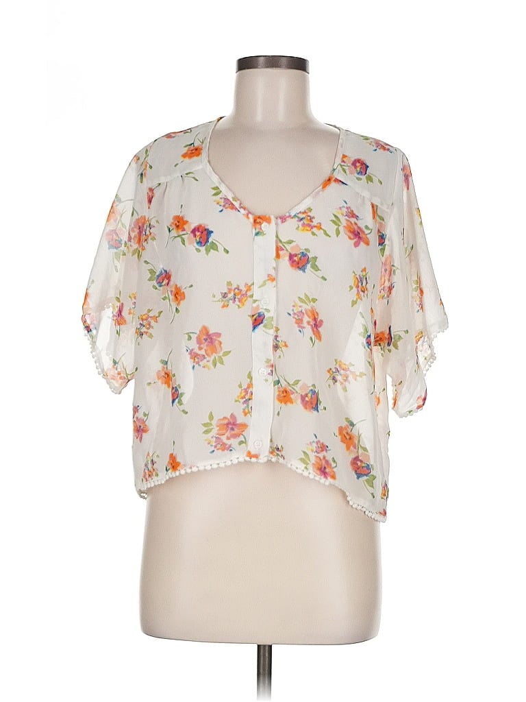 Pre-owned Band Of Gypsies Short Sleeve Blouse In White