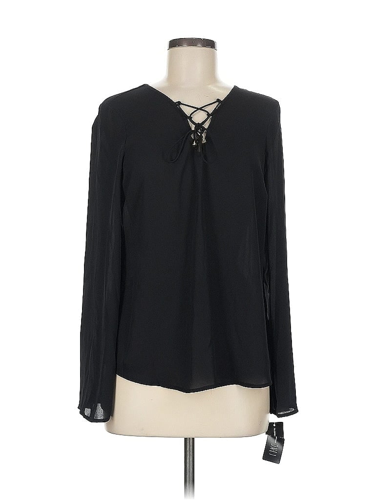 Pre-owned Inc International Concepts Long Sleeve Blouse In Black