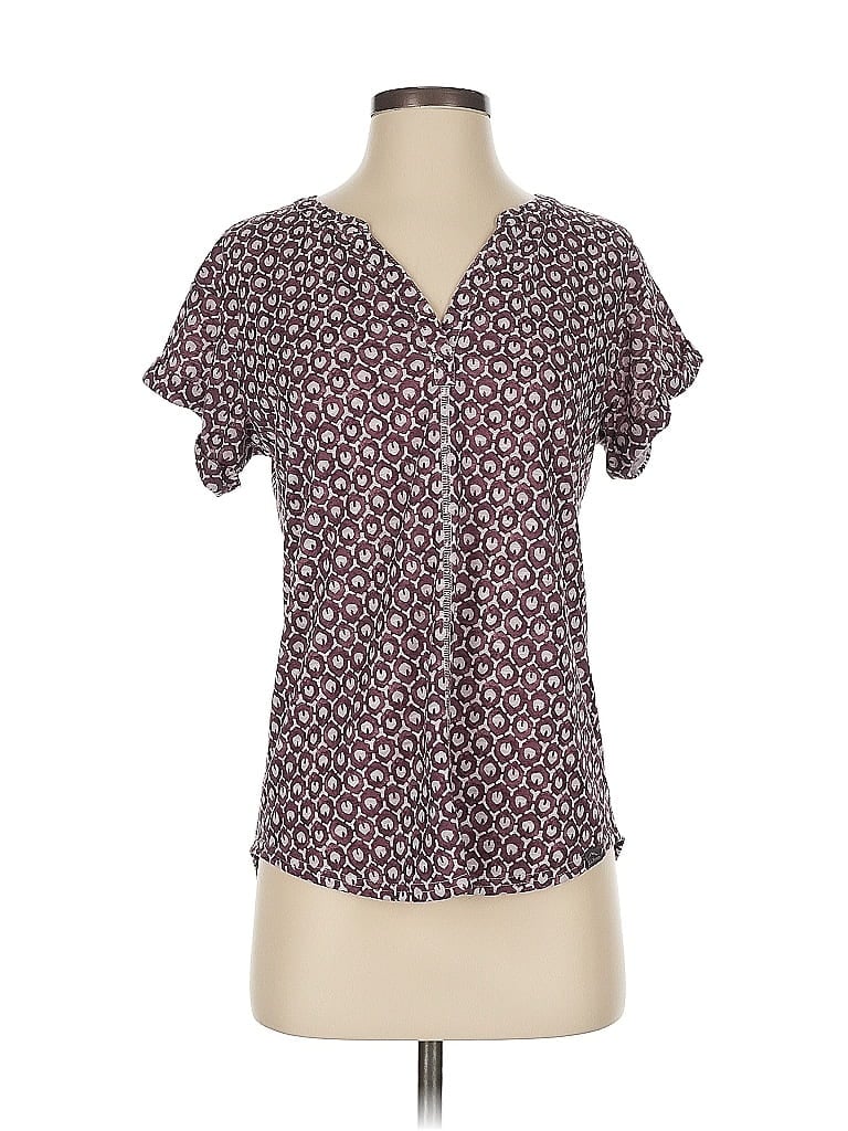 Pre-owned L.l.bean Short Sleeve Blouse In Burgundy
