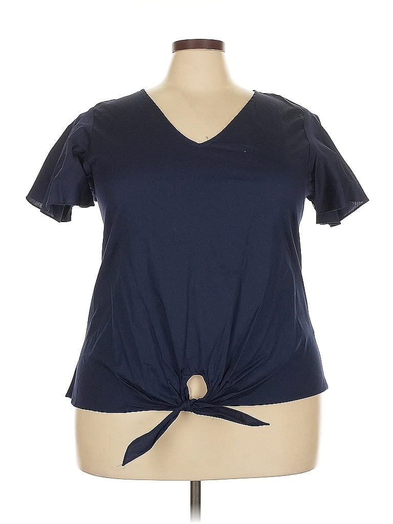 Pre-owned Love Ady Short Sleeve Top Blue V Neck Tops