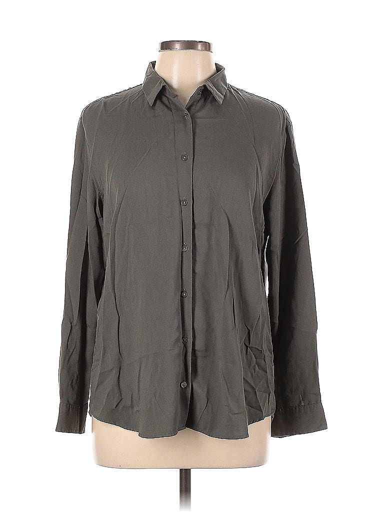 Pre-owned Uniqlo Long Sleeve Button Down Shirt In Gray
