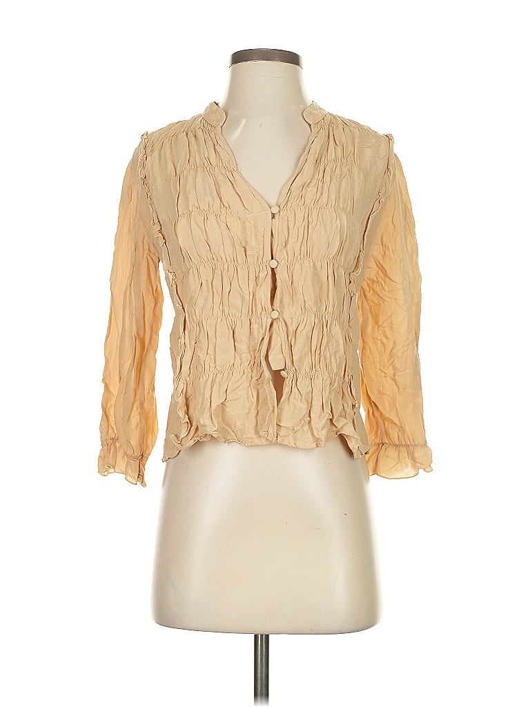 Pre-owned Zara 3/4 Sleeve Blouse In Brown