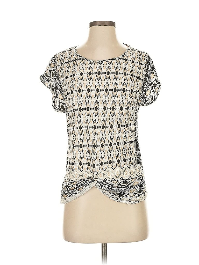 Pre-owned Lucky Brand Short Sleeve Blouse In Silver