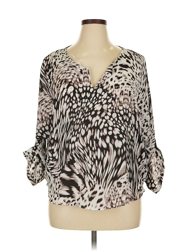 Jennifer Lopez 100% Polyester Animal Print Silver 3/4 Sleeve Blouse Size XL - photo 1