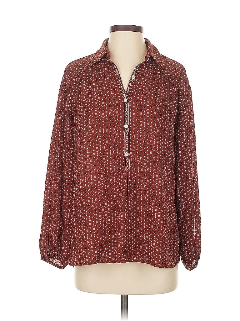 Pre-owned Max Studio Long Sleeve Blouse In Burgundy