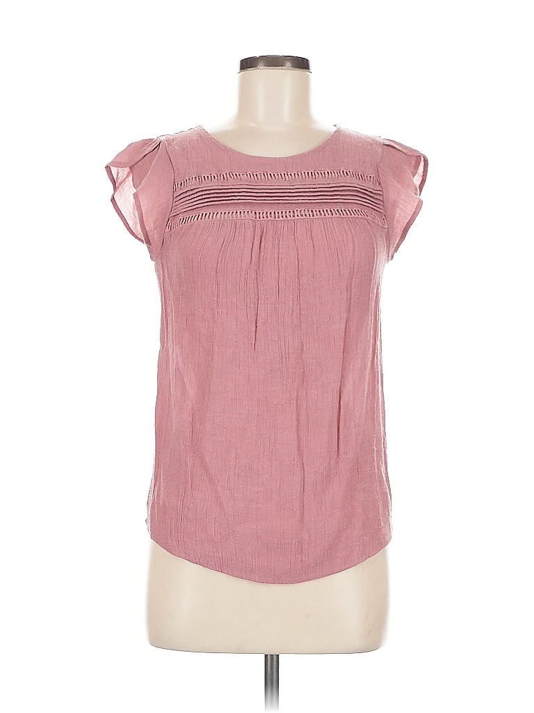 Pre-owned E&m Collection Short Sleeve Top Pink Ruffles Neckline Tops