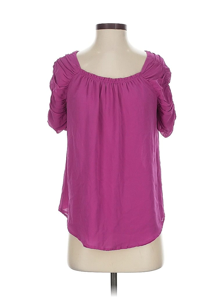 Pre-owned Joie Short Sleeve Silk Top Purple Cold Shoulder Neckline Tops