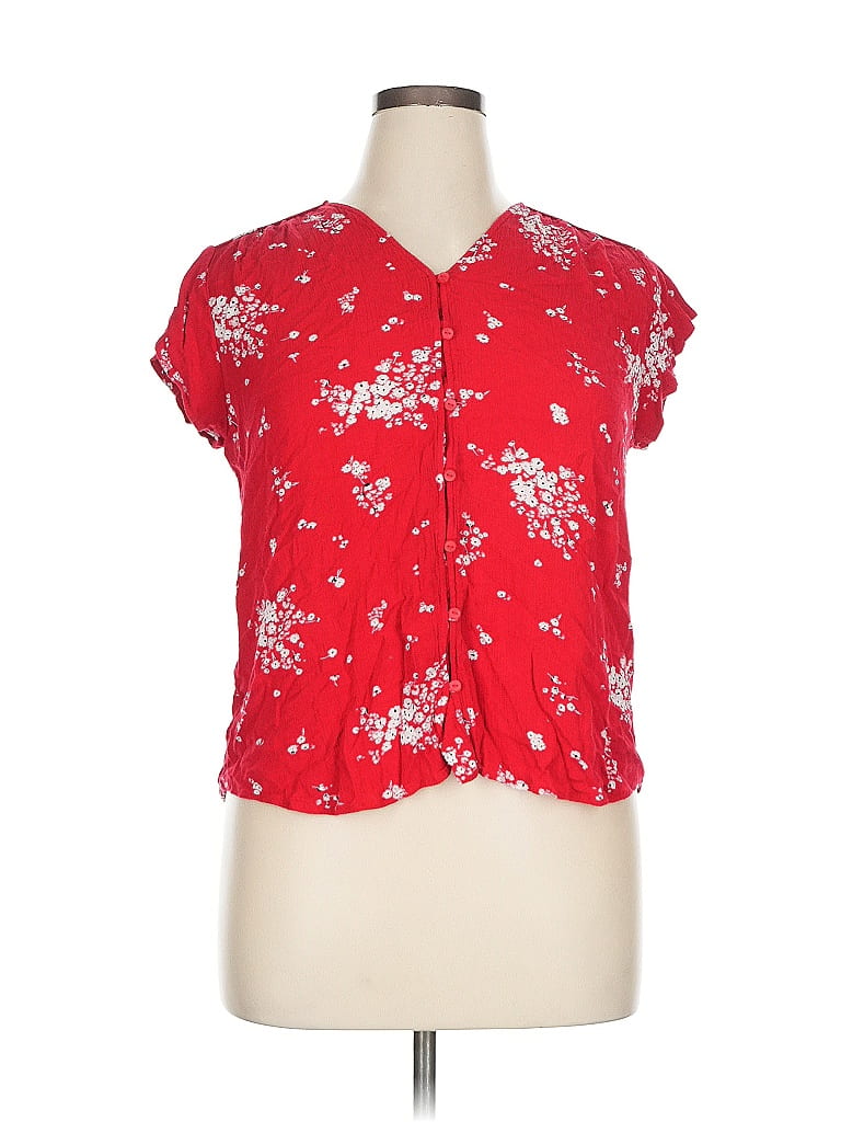 Pre-owned Liz Claiborne Short Sleeve Blouse In Red