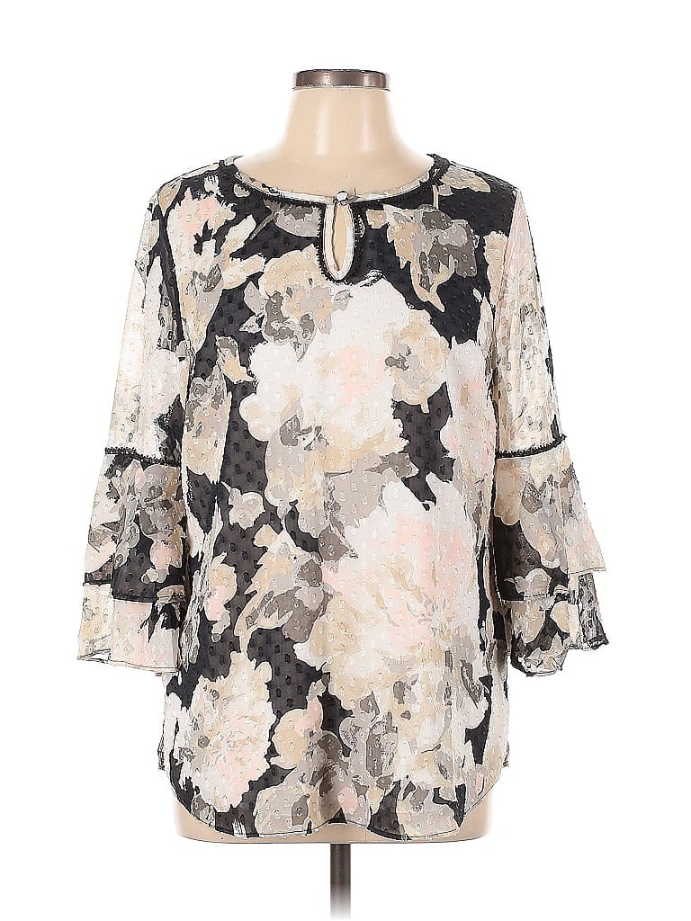 Pre-owned Isaac Mizrahi Live 3/4 Sleeve Blouse In Gray