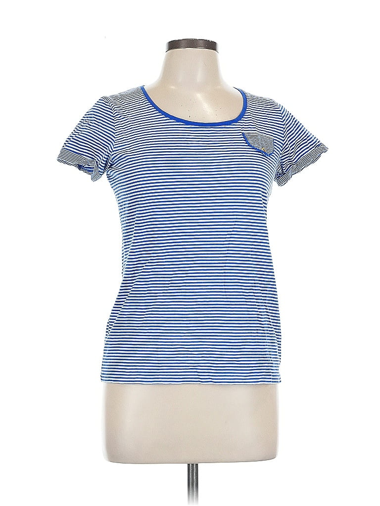Pre-owned Jones New York Signature Short Sleeve Top Blue Scoop Neck Tops