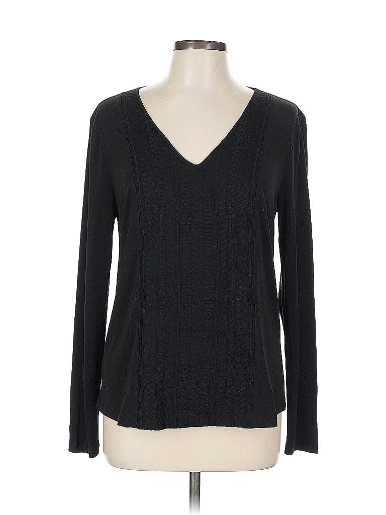 Pre-owned Ann Taylor Long Sleeve Top Black V Neck Tops